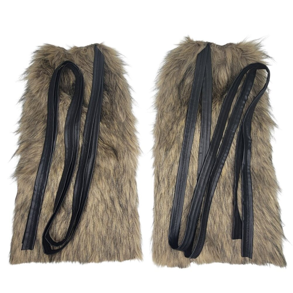 Viking Style Faux Fur Legwarmers with Faux Leather Straps
